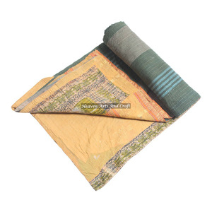 Indian Handmade Vintage 100% Cotton <b>Bedspread</b> Bedding Throw Gudri Blanket Indian Reversible Hand Stitched Heavy Throw Old Sari - Product Image 5