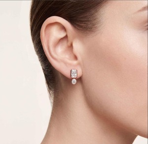 Boucles d'oreilles pendantes en or rose 9 carats avec diamants de laboratoire taille radiante et taille ronde, 2,60 CTW - Product Image 1
