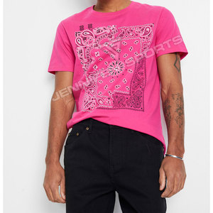 T-shirts unisexes pour hommes 100% coton, haute qualité, vente en gros, imprimé paisley, logo personnalisé, rose, respirant, séchage rapide, manches courtes - Product Image 2