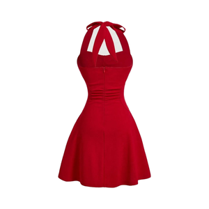 Robe décontractée pour femme à manches longues, col en V, style halter, avec col contrastant et ourlet évasé – Légère et fluide pour le printemps, l'automne et l'hiver - Product Image 1