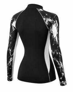 Haut de bain sublimé à manches longues pour femme, imprimé marbre noir, séchage rapide, en Spandex et Polyester, écologique, faible MOQ - Product Image 4