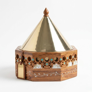 Marvel Handicrafts Wooden Stainless Steel Tagine Casserole Luxury Insulated <b>Food</b> Warmer Serving Dish Buffet <b>Server</b> for Home - Product Image 2