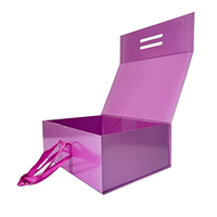 Boîte cadeau personnalisée écologique avec fermeture magnétique, poignée, couleur violette, logo en feuille d'or/argent gaufré, réutilisable pour l'emballage