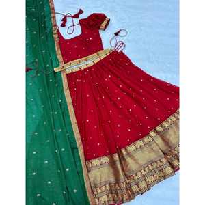 FANCY BLOOMING GEORGETTE SECUENCIA TRABAJO LISTO PARA LLEVAR LEHENGA CHOLI CON DUPATTA ROJO - Product Image 5