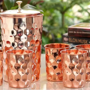Copper jug set for classic dining room aesthetics <b>water</b> serving metal set with <b>glasses</b> durable reusable kitchen dining drinkware - Product Image 1