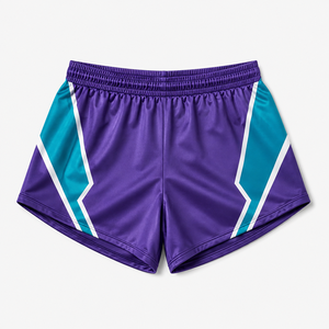 Stretch Fit <b>Athletic</b> Booty Shorts Custom Print Add Design Men's 100% Polyester Anti-Bacterial Elastic Waist Loose Fit with Zips - Product Image 2