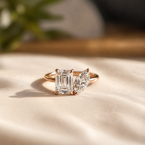 Anillo de Compromiso para Mujer Toi Et Moi con Moissanita, Corte Esmeralda y Marquesa, Anillo de Propuesta con Diamantes, Chapado en Oro Rosa, Anillo de Boda - Product Image 5