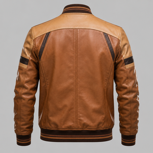 OEM Manufacturer Embroidery Streetwear Genuine Cowhide Leather Jacket Custom <b>Mens</b> Winter Leather Bomber Jacket - Product Image 4