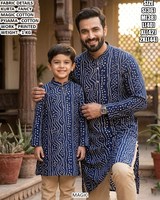 Mini-Me Kurta Traditionnel en Coton Brodé Bandhani à Séchage Rapide pour Homme, Longueur Ras du Sol, Idéal pour Fêtes et Célébrations, Toutes Saisons