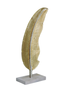 Escultura de Pluma de Aluminio Dorada y Plateada sobre Base de Mármol – Elegante Estatua Moderna de Hoja Metálica para Decoración de Estantes, Repisas y Escritorios de Oficina - Product Image 3