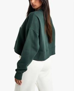 Sweat-shirt à col zippé 1/4 en coton 100% à épaules tombantes, haute qualité, personnalisable, uni, coupe oversize pour femme, faible MOQ - Product Image 2