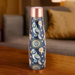 Bouteille d'eau en cuivre minimaliste à motif floral lavande avec couvercle, ensemble de vaisselle de voyage portable - Product Image 2
