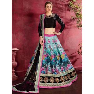 Vêtement de mariage en soie Banglori à imprimé floral multicolore Lehenga Choli - Product Image 6