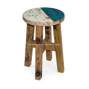 Sustainable Reclaimed Boat Wood Round Top <b>Stool</b> Leg Cross Design Wood Design Eco-Friendly Indoor Outdoor Bali Wood Furniture - Product Image 5