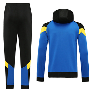 Ensemble de survêtement pour homme avec sweat à capuche zippé à manches longues et pantalon, style sportif, color block, coupe classique, pour l'automne, bleu, noir, jaune - Product Image 2