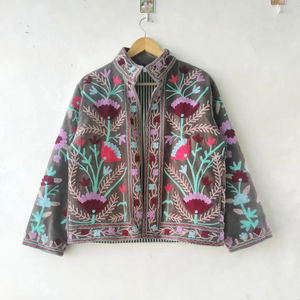 Suzani เสื้อแจ็คเก็ตกำมะหยี่ปักลายดอกไม้, เสื้อคลุมถักเก๋ไก๋สไตล์โบฮีเมียนสำหรับใส่ได้ทั้งชายและหญิง - Product Image 1