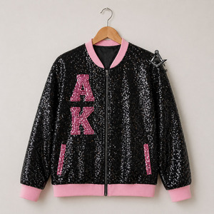 Custom Letterman <b>Sequin</b> Embroidery Ladies Baseball Varsity <b>Jacket</b> | Sorority Greek Apparel By Heritage Masonic Regalia - Product Image 1