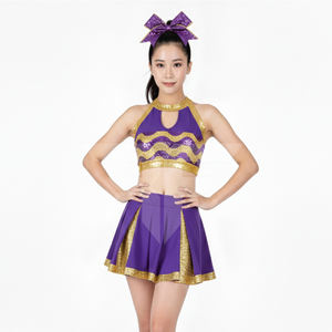 ชุดฝึกซ้อมเชียร์ลีดเดอร์สำหรับสาวๆ เสื้อกล้ามและกางเกงขาสั้น ชุดกีฬา ชุดฝึกซ้อมเต้น ชุดสำหรับทีมเต้น - Product Image 4