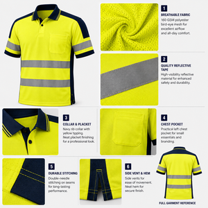 เสื้อโปโลสะท้อนแสงสีเหลืองกรมท่าสำหรับงานอุตสาหกรรม มีกระเป๋าหน้าอกและแถบสะท้อนแสงเพื่อความปลอดภัย - Product Image 5