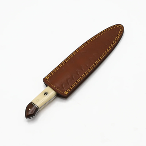 Handmade Fillet <b>knife</b> in Damascus <b>bone</b> <b>handle</b> with leather sheath - Product Image 6