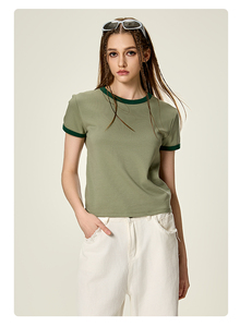 Ville Sports Women's Olive Green Crew Neck T-Shirt 100% Polyester Jersey Full Sleeve Solid Color Casual Breathable Button - Product Image 2