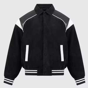 Winter Men's Varsity <b>Jacket</b> Sheep Fur Trim Leather Sleeves <b>Fleece</b> <b>Lining</b> Eco-Friendly Knitted Fabric Stand Embroidered Zipper - Product Image 1