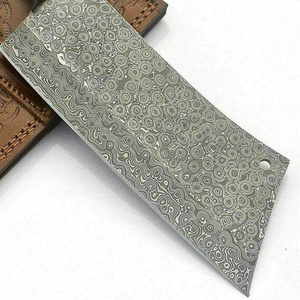 Couteau à viande artisanal en acier Damas, lame pleine longueur, hachoir de boucher avec manche en bois et étui en cuir OEM ODM - Product Image 4