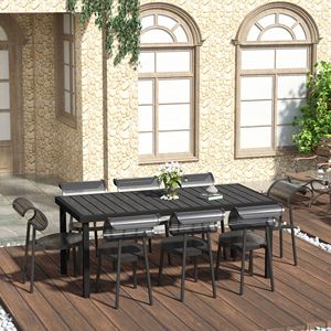 Tavolo da Pranzo Rettangolare da Esterno con Telaio in Alluminio, 8 Posti, Piano in HDPE Effetto Legno, Nero, Resistente alle Intemperie - Product Image 2