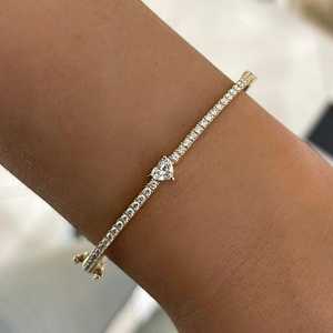 Diamond Bangles <b>Bracelet</b> Wholesale 14k 18k Solid Gold Heart Round Lab Grown Diamond Prong Set Double Security <b>Stacking</b> <b>Bracelets</b> - Product Image 2