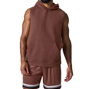 Hoodie de sport sans manches pour homme, léger, respirant, en jersey, coupe classique, polyester/coton, vêtements de sport d'été - Product Image 1