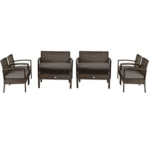 Set da Conversazione per Esterni in Teak con Divanetto Imbottito in Rattan e Tavolo, 4 Pezzi, Arredamento da Giardino Resistente per Balcone - Product Image 2