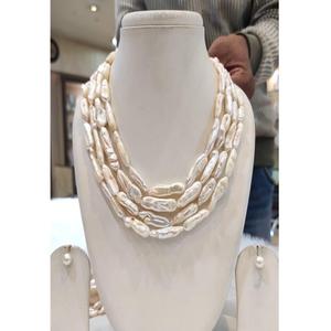 Conjunto de Collar y Pendientes de Perlas Barrocas Radiantes de Primera Calidad, 4 Filas, para Mujeres y Niñas, para Bodas, Compromisos y Fiestas - Product Image 1