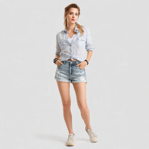 Women Denim <b>Jeans</b> Shorts Streetwear <b>Button</b> Waist <b>Jeans</b> Shorts Ladies Distress Denim <b>Jeans</b> Ribbed Shorts Women's - Product Image 1