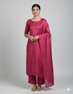 Robe longue élégante pour femme en soie Tussah bordeaux, idéale pour les mariages, coupe classique, infroissable - Product Image 4