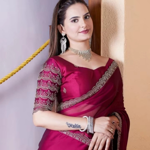 Sari de chifón bordado estilo Bollywood KV - Product Image 1