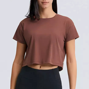 High Quality Women Drop Shoulder Crop T-Shirts Lady's Custom Crop <b>Top</b> T Shirts for Women 100% Cotton MADE BY HS 2027 - Product Image 2
