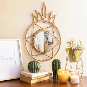 Miroir en rotin naturel en forme d'ananas pour enfants, écologique, avec support en verre, pour chambre d'enfant, rangement et décoration - Product Image 3
