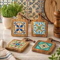 Sous-verres rectangulaires en bois, artisanaux, de style indien traditionnel et méditerranéen, résistants à la chaleur, pour la décoration de table, par UO INDIA CRAFT
