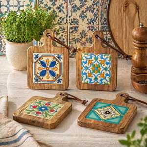 Sous-verres rectangulaires en bois, artisanaux, de style indien traditionnel et méditerranéen, résistants à la chaleur, pour la décoration de table, par UO INDIA CRAFT - Product Image 3