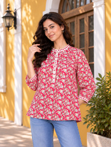 Women's <b>Floral</b> Print Poplin Blouse Three Quarter Sleeve Button Down Collar Casual Spring Summer Regular Fit Blue <b>Jeans</b> Outfit - Product Image 2