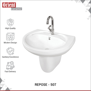 Exportateur mondial vendant des articles sanitaires en céramique de qualité supérieure, lavabo mural au design unique avec demi-piedestal - Product Image 2