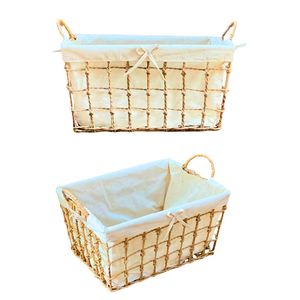 Panier de rangement de haute qualité en jacinthe d'eau naturelle, jonc de mer, rotin et bambou avec cadre et doublure en coton - Product Image 1