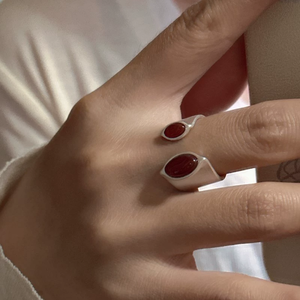 Children's S925 Sterling Silver Korean Minority Design Red Agate Frosted Retro Fashionable Ring Gem by Gem ISN Wind - Product Image 4