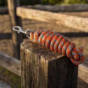 Cómoda cuerda de algodón bicolor hecha a mano para caballos con gancho metálico para entrenamiento y carreras. - Product Image 2