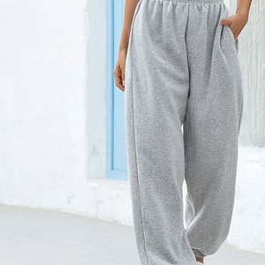 Women's Winter Oversized Flat Front Breathable 100% Cotton Sweatpants with Drawstring Closure cheap price with custom OEM - Product Image 5
