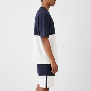 Custom Men's Color Blocking T-Shirt Shorts <b>Set</b> Crew Neck Casual Summer Wear Breathable <b>Knitted</b> 100% Cotton Printed Front Logo - Product Image 5