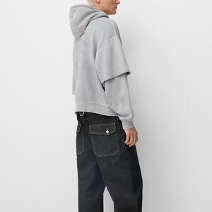 Sudadera con Capucha Extra Grande Gris Claro para Hombre, Informal, con Bolsillo Delantero y Capucha con Cordón Ajustable - Product Image 3