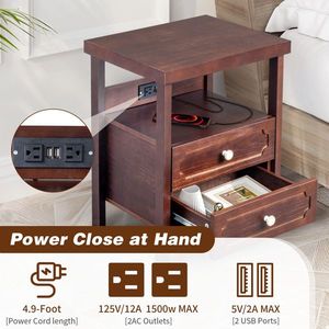 Living Room Bedroom Wood Nightstand End <b>Side</b> Table with 2 Drawers - Product Image 3