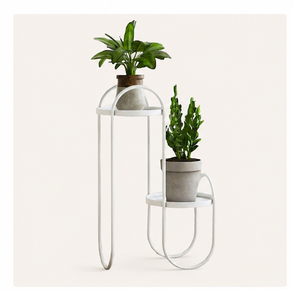 Soporte de Metal de 2 Niveles para Plantas, Interior/Exterior, Estilo Vintage Minimalista, para Sala de Estar, Balcón, Estante de Exhibición de Hierro - Product Image 1