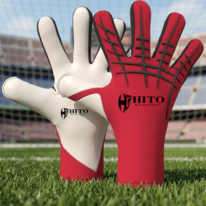 Custom Design Black and Red Breathaprene Soccer Full Finger Goalkeeper <b>Gloves</b> 4mm German Negative Cut Elastic Strap - Product Image 5